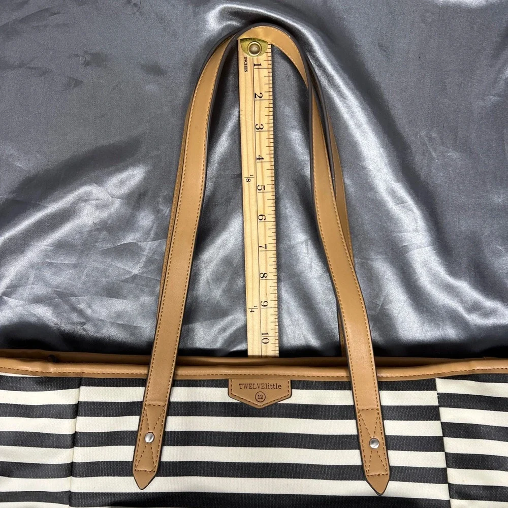 TWELVElittle Stripe Diaper Bag Tote Black White Tan Coated Canvas Large Carryall